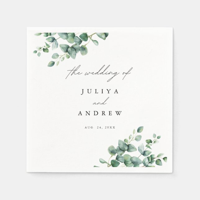 Greenery Eucalyptus script wedding  Napkins (Front)