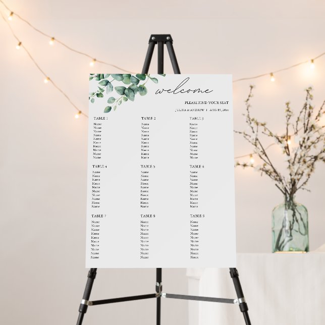Greenery Eucalyptus script  Wedding Seating Chart  Foam Board (In Situ (Stand))