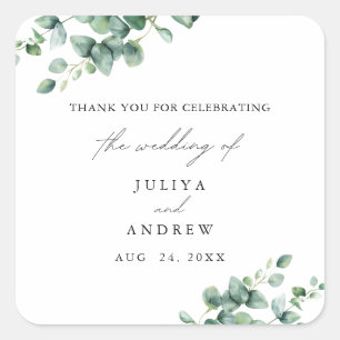  Greenery Eucalyptus script wedding Square Sticker