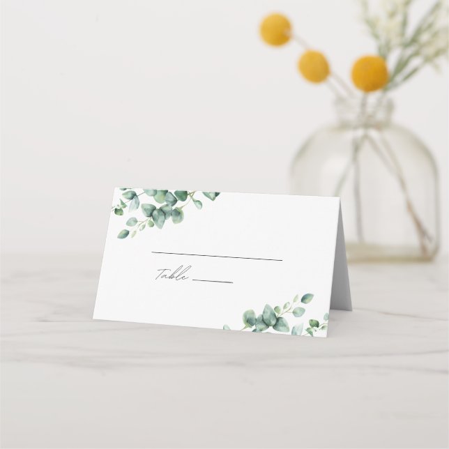 Greenery Eucalyptus script wedding wedding  Place Card (Front)