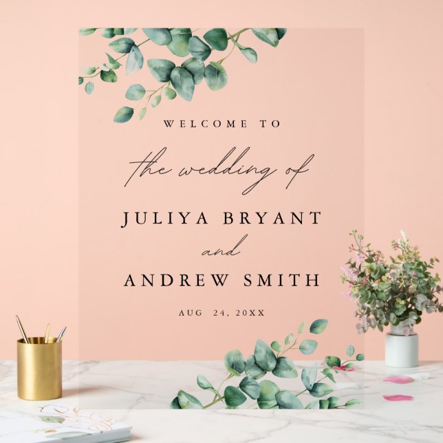 Greenery Eucalyptus script  wedding welcome Acrylic Sign (Wedding)