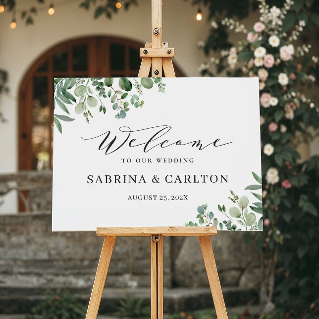 Greenery Eucalyptus Simple Script Wedding Welcome Foam Board (Creator Uploaded)