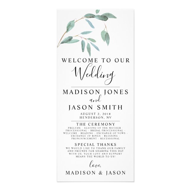 Greenery Eucalyptus Simple Wedding Program (Front)