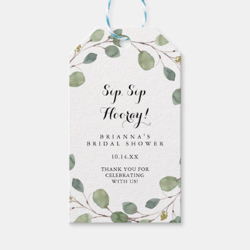 Greenery Eucalyptus Sip Sip Hooray Bridal Shower Gift Tags