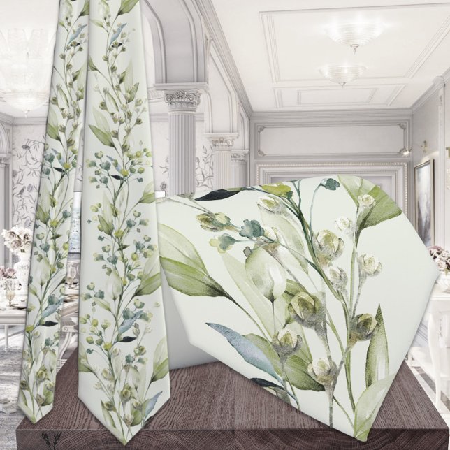 Greenery Eucalyptus Spray Vines Wedding Sage Green Neck Tie (Creator Uploaded)