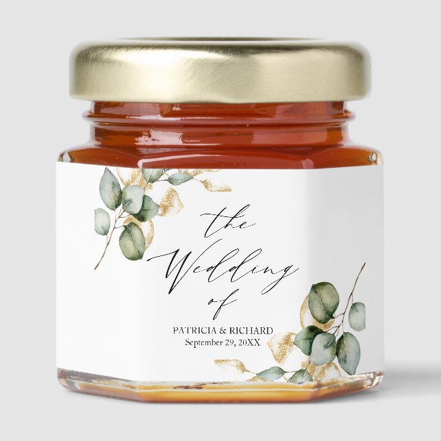 Greenery Eucalyptus Spring Wedding Honey Jar Favors (Front)