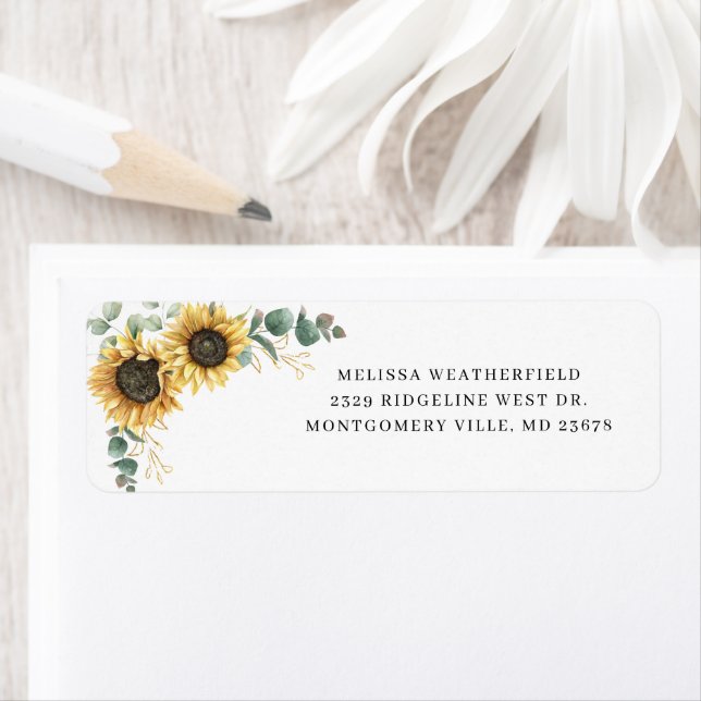 Greenery Eucalyptus Sunflower Return Address Label (Insitu)