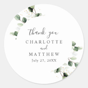 Greenery Eucalyptus  Thank You Gold Wedding Classic Round Sticker