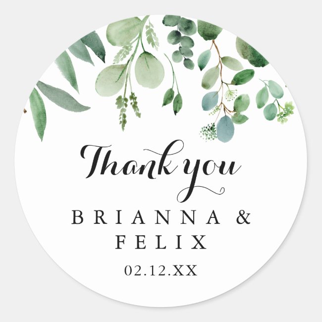 Greenery Eucalyptus Thank You Wedding Favor Classic Round Sticker