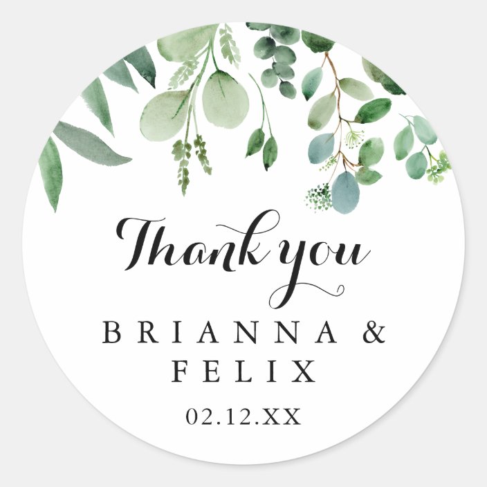 Greenery Eucalyptus Thank You Wedding Favor Classic Round Sticker Zazzle