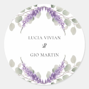 Greenery Eucalyptus Violet Lavender Wedding Classic Round Sticker