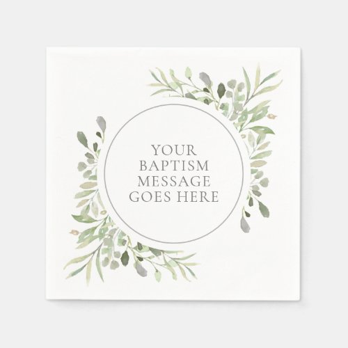 Greenery Eucalyptus Watercolor Baptism Christening Napkins