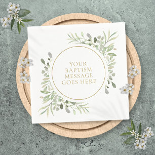 Greenery Eucalyptus Watercolor Baptism Christening Napkins