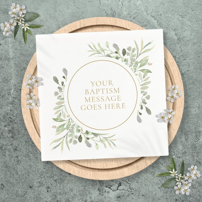 Greenery Eucalyptus Watercolor Baptism Christening Napkins (Greenery Eucalyptus Watercolor Baptism Christening Napkins)