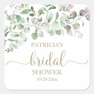 Greenery Eucalyptus Watercolor Bridal Shower Squa Square Sticker