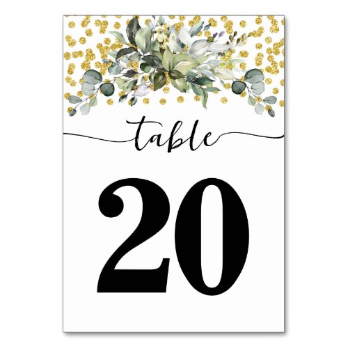 Greenery Eucalyptus Watercolor Green Dust Wedding Table Number