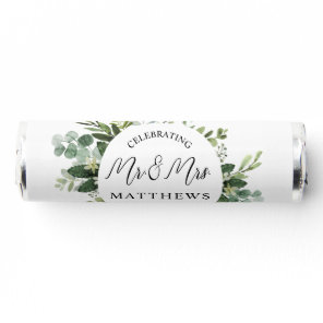 Greenery Eucalyptus Watercolor Mr and Mrs Wedding Breath Savers® Mints
