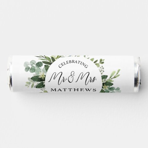  Greenery Eucalyptus Watercolor Mr and Mrs Wedding Breath Savers Mints