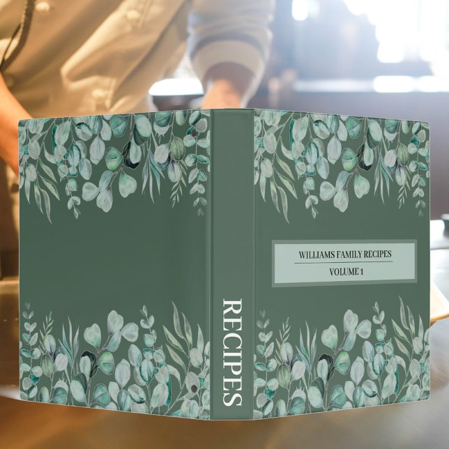 Greenery Eucalyptus Watercolor Recipes Modern 3 Ring Binder (Creator Uploaded)