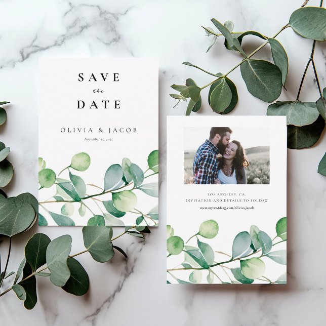Greenery Eucalyptus Watercolor Save The Date (Creator Uploaded)