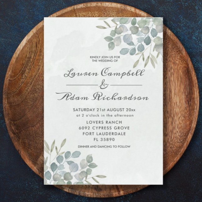 Greenery Eucalyptus Watercolor Wedding Invitation (Creator Uploaded)