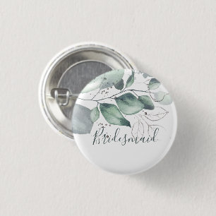 GREENERY EUCALYPTUS WATERCOLOUR BRIDESMAID BUTTON