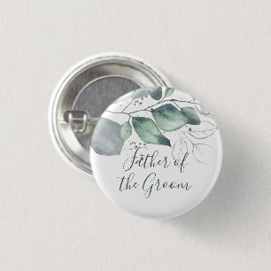 GREENERY EUCALYPTUS WATERCOLOUR GROOM'S FATHER BUTTON