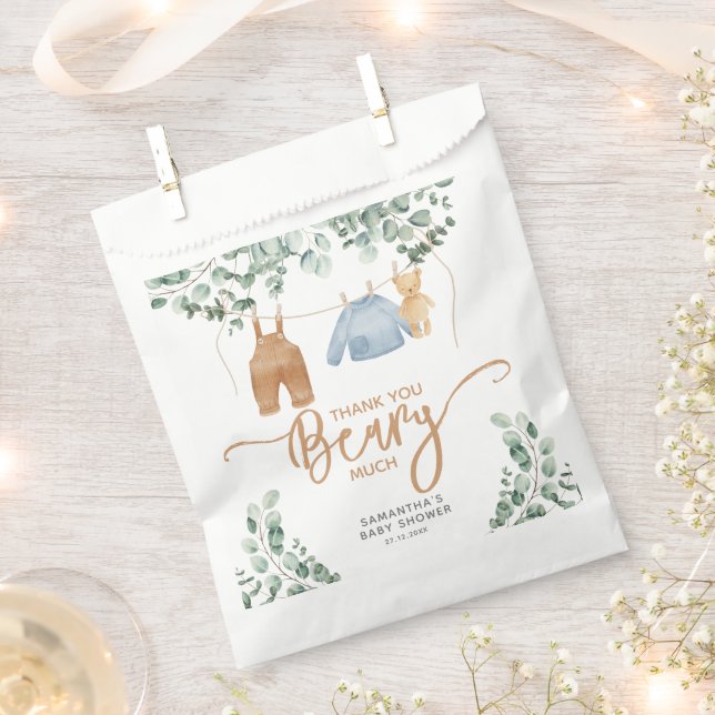 Greenery eucalyptus We can bearly wait Baby Shower Favor Bag (Clipped)
