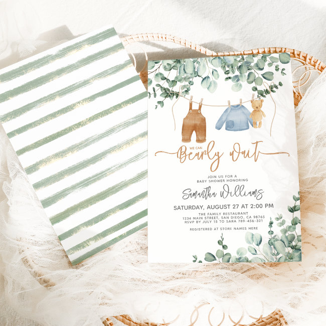 Greenery eucalyptus We can bearly wait Baby Shower Invitation