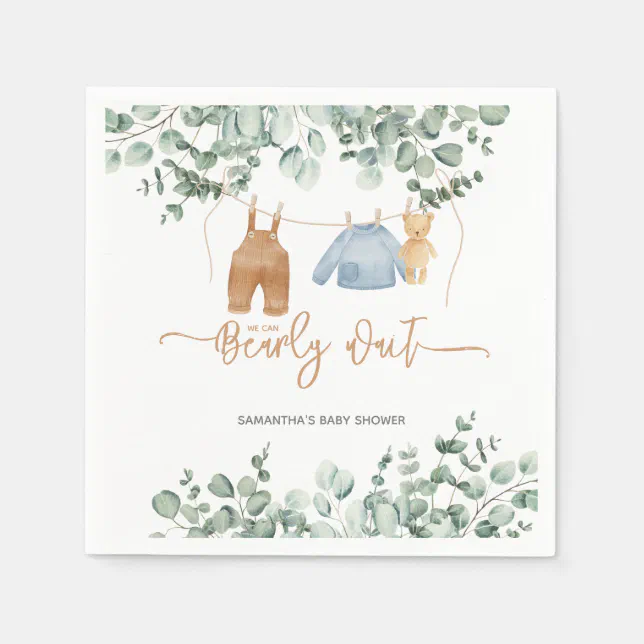 Greenery eucalyptus We can bearly wait Baby Shower Napkins Zazzle