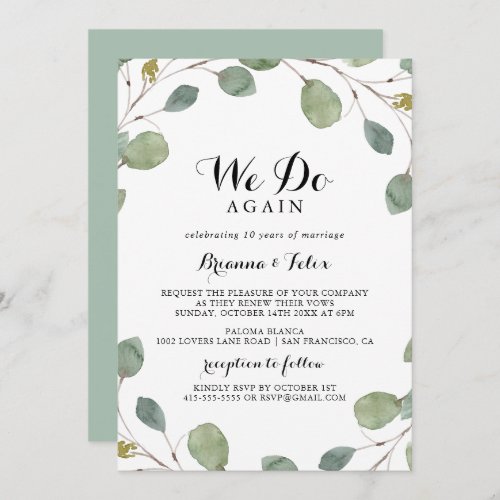 Greenery Eucalyptus We Do Again Vow Renewal Invitation