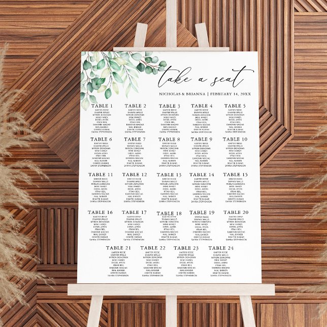 Greenery Eucalyptus Wedding 24 Table Seating Chart Foam Board (Creator Uploaded)