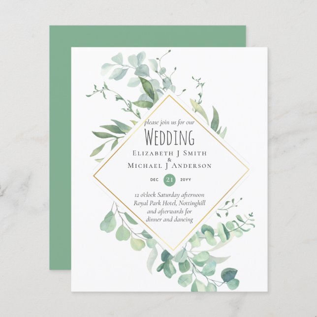 Greenery Eucalyptus Wedding BUDGET Invites (Front/Back)