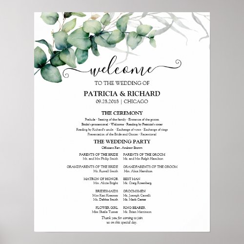 Greenery Eucalyptus Wedding Ceremony Program Sign