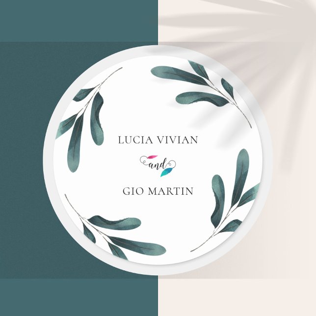 Greenery Eucalyptus Wedding Classic Round Sticker (Creator Uploaded)