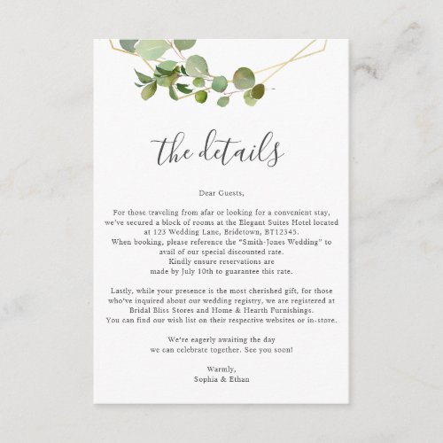 Greenery Eucalyptus Wedding Details Enclosure Card
