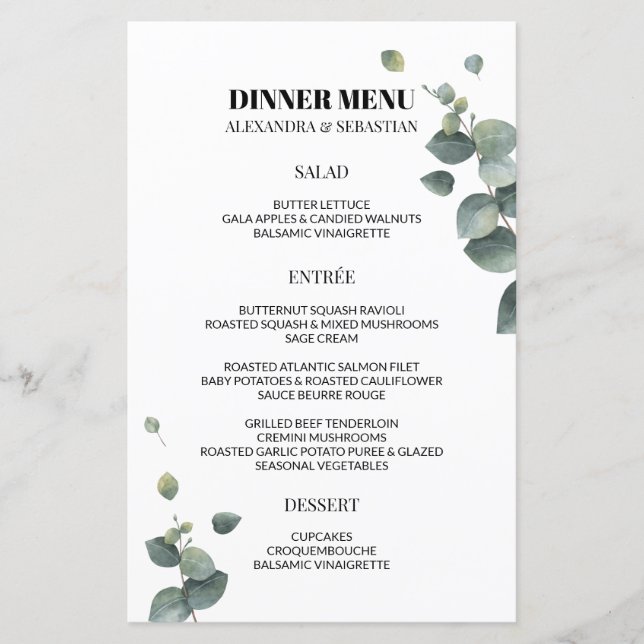 Greenery Eucalyptus Wedding Dinner Menu (Front)