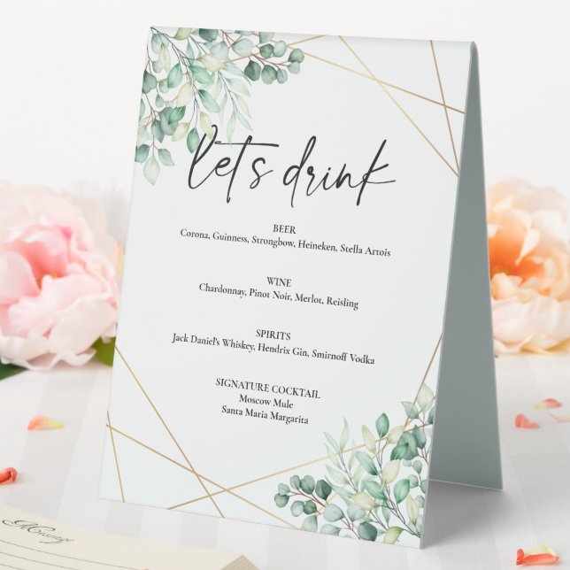 Greenery Eucalyptus Wedding Drinks Bar Menu Table Tent (In SItu (Wedding))