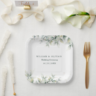 Greenery Eucalyptus Wedding Elegant Floral Wedding Paper Plates