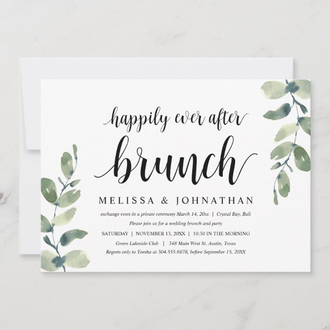 Greenery Eucalyptus, Wedding Elopement Brunch Invitation (Front)
