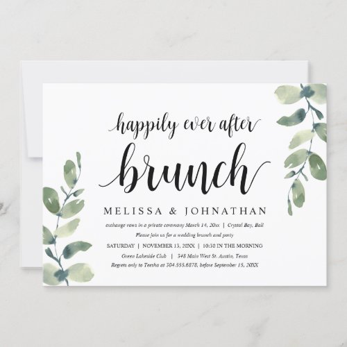 Greenery Eucalyptus Wedding Elopement Brunch Invitation