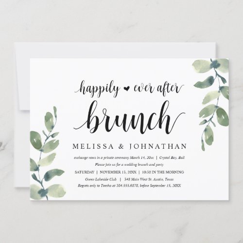 Greenery Eucalyptus Wedding Elopement Brunch Invitation
