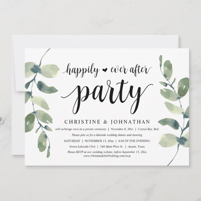 Greenery Eucalyptus, Wedding Elopement Party Invitation (Front)