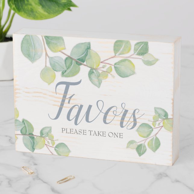 Greenery Eucalyptus Wedding Favor Sign (In Situ Horizontal)