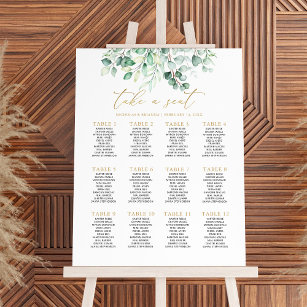 Greenery Eucalyptus Wedding Gold Seating Chart Foam Board
