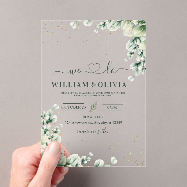 Greenery Eucalyptus Wedding Invite Floral Wedding  Acrylic Invitations (Insitu (Handheld))