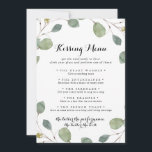 Greenery Eucalyptus Wedding Kissing Menu Game Card<br><div class="desc">This greenery eucalyptus wedding kissing menu game card is perfect for a simple wedding reception. The design features hand-drawn botanical green eucalyptus branches and leaves adorning geometric frames.</div>