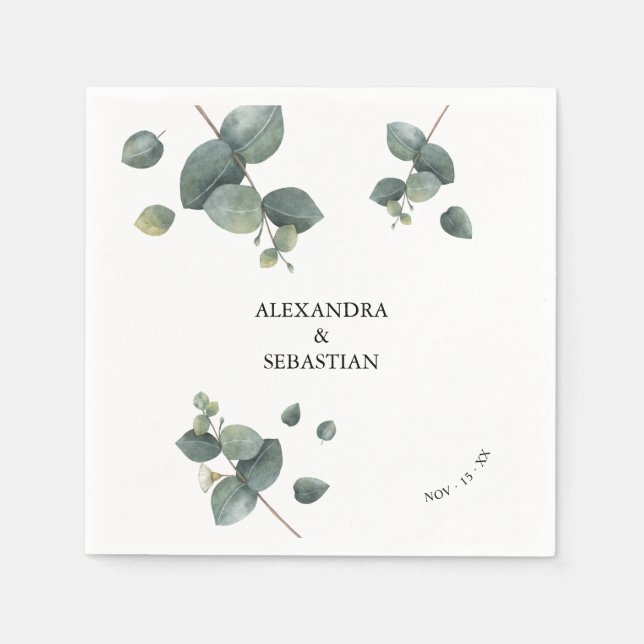 Greenery Eucalyptus Wedding Napkins (Front)