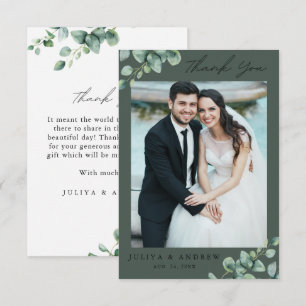 Greenery Eucalyptus wedding photo Thank You Card