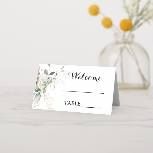 Greenery Eucalyptus wedding place card (Front)
